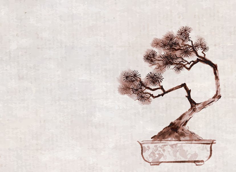Representation of literati bonsai ink drawing